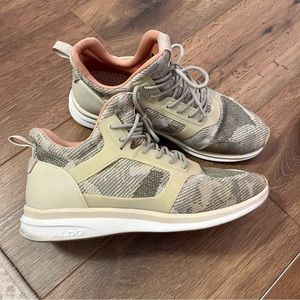 ALDO tan camo pull on sneakers, size 10